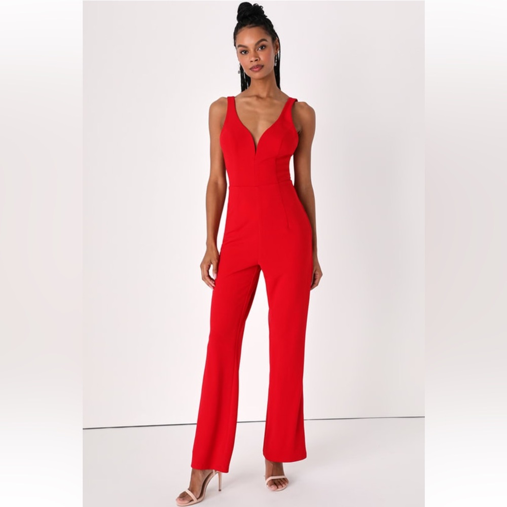 Lulus Instant Icon Red V-Neck Sleeveless Jumpsuit XS